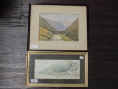 A watercolour, S W, Flushing, Cornwall, initialled, 10 x 23cm, plus frame and glazed, a watercolour,