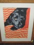 A print, after Dianne Bird Williams, Black Labrador, signed, 40 x 29cm, plus frame and glazed