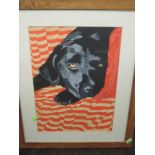 A print, after Dianne Bird Williams, Black Labrador, signed, 40 x 29cm, plus frame and glazed