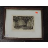 An etching, after Charles H Boucher, The Powell Memorial Hall, Sedburgh, signed, 19 x 26cm, plus