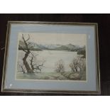 A watercolour, Kathleen Bibby, Ullswater, winter time, signed and attributed verso, 36 x 53cm,