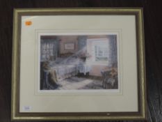 A Ltd Ed print, after Stephen Darbishire, Lakeland cottage bedroom, signed, and num 219/450, 24 x