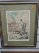 A re-print, fat cattle Tavistock Farm, 37 x 26cm, plus frame and glazed