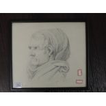 A pencil sketch, portrait study, indistinctly attributed and initialled, 28 x 31cm, plus frame and