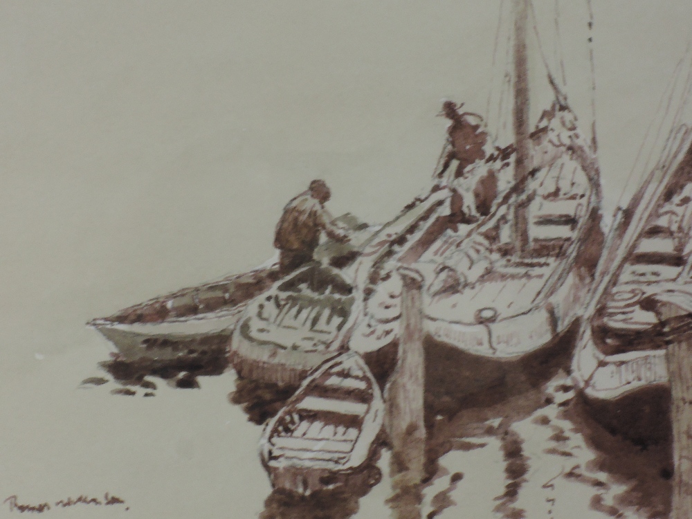 A watercolour, Thomas Wilkinson, Old Fishing Boats, South Shields, signed and attributed verso, 15 x - Image 2 of 3