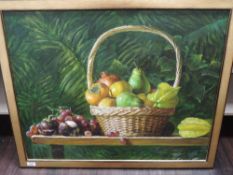 An oil painting, Lu Ting, Temptation, still life, 60 x 76cm, plus frame and glazed,see p13, The