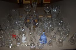 A selection of clear cut and crystal glass wares including selection of door bells