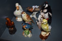 A selection of ceramic bird studies including Goebel Great Spotted Woodpecker, Canary Bird, Bird