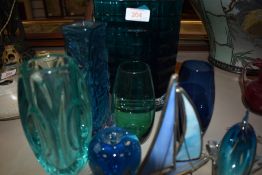 A selection of colour art glass and mid century examples all pieces in good condition