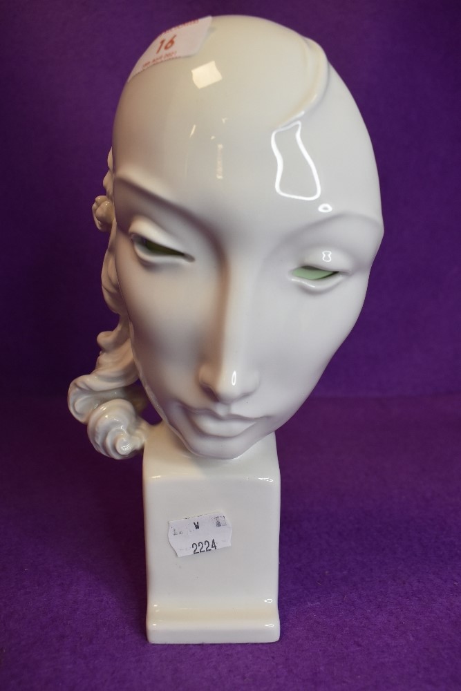 A highly collectable Berlin K.P.M white art deco porcelain mask modelled by Herman Hubatsch,