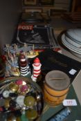 A selection of collectables including pen knife,tin of vintage buttons,autograph book with some