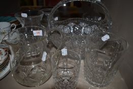 A selection of clear cut and crystal glass wares including Stuart vase and Doulton mug