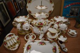 A large collection of Royal Albert old country roses included are cake stand, teapot, cups, saucers,