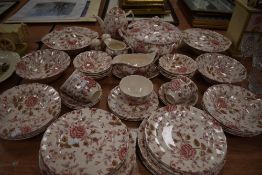 A large part tea and dinner service by Johnson Brothers in the Rose Chintz design little wear or use