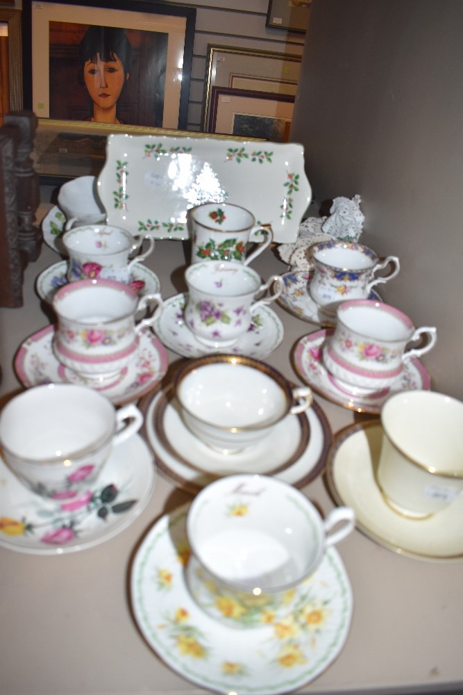 A selection of tea cups and saucers including Queens China and Crescent