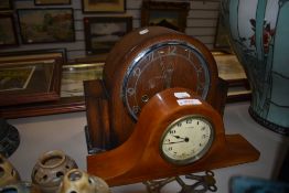 A Naploeon style mantle clock having inlayed veneer case 8 days Swiss made and similar Art Deco