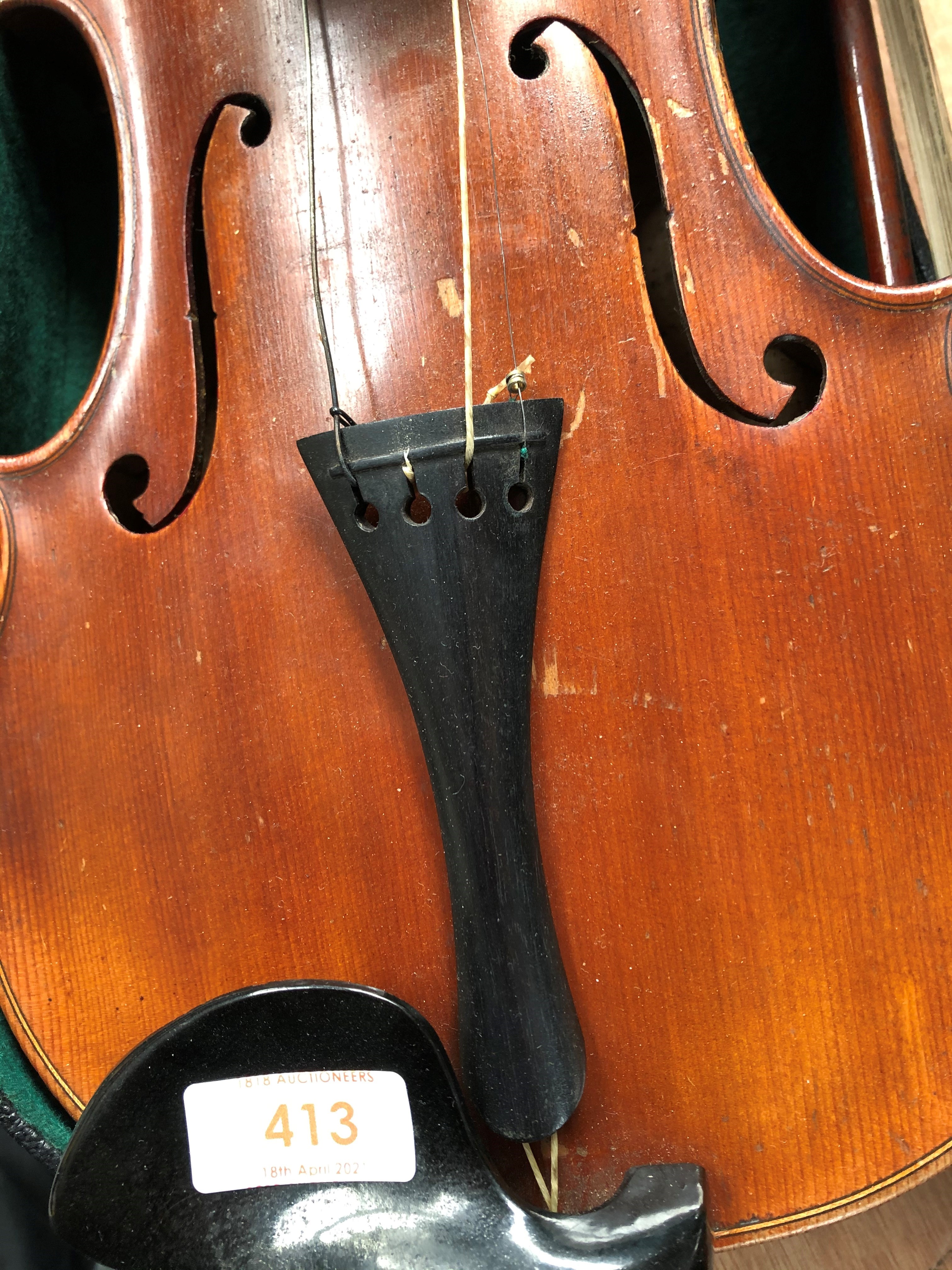 A French Violin, labelled Louis Cherpitel, having two piece 14in (36cm) back, in hard case with - Image 5 of 9