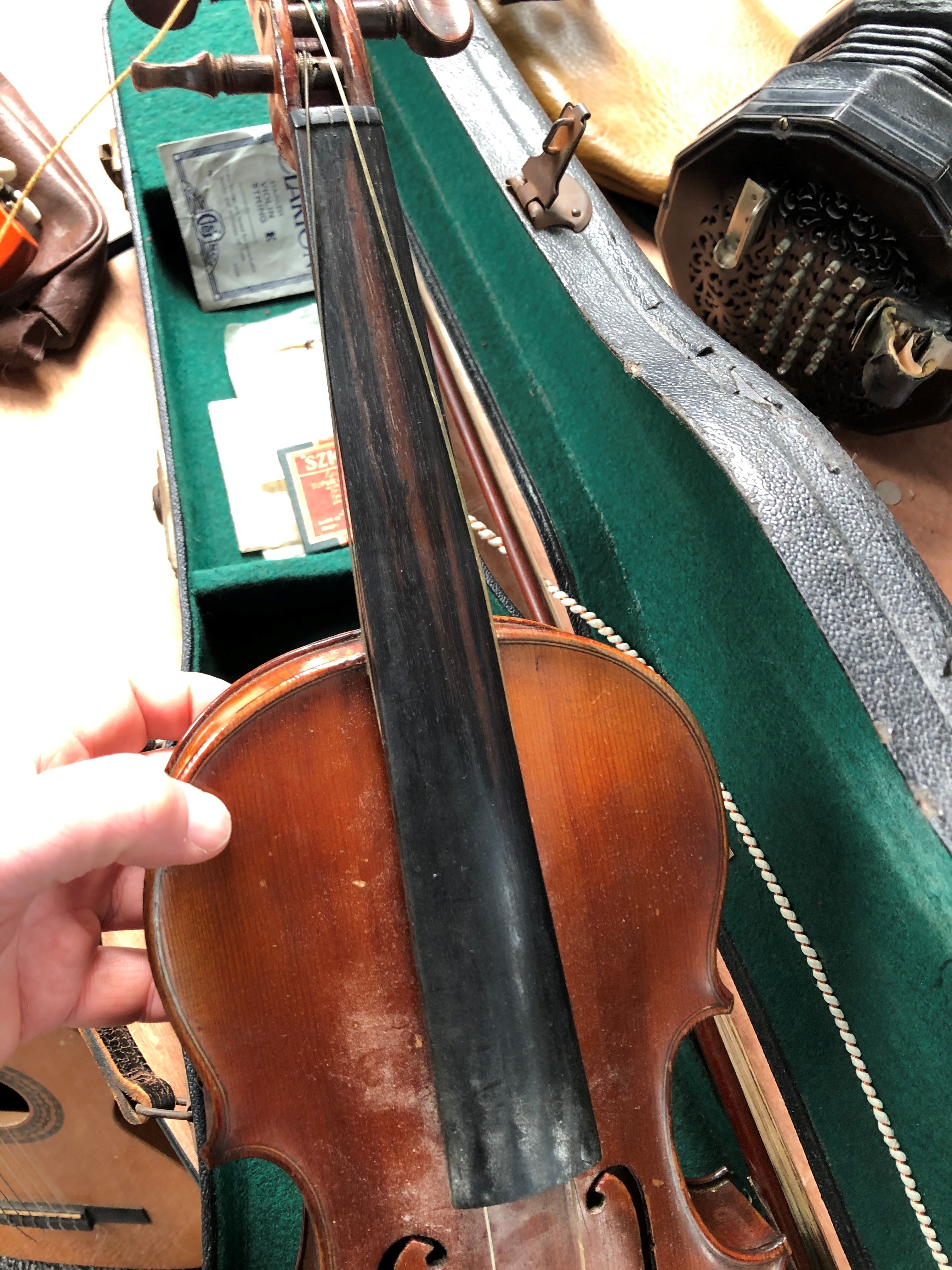 A French Violin, labelled Louis Cherpitel, having two piece 14in (36cm) back, in hard case with - Image 6 of 9