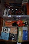 A selection of woodworking hand tools including boxed Stanley 103 hand drill