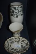 Three items of Bursley ware having grey floral pattern with gilt detailing, all signed Charlotte