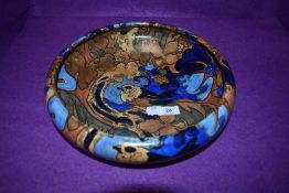 A large Bursley ware 'Amstel' bowl having abstract bird and foliage pattern in shades of blue and