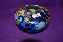 A Bursley ware 'Amstel' vase having abstract bird and foliage pattern in shades of blue and brown.