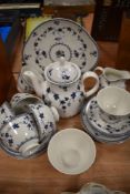 A partial Royal Doulton'Yorktown' tea service including tea pot, cups and saucers and more.
