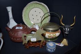 A mixed lot of vintage ceramics including Jade horse on stand,AF, Aynsley vase,Wedgwood lidded pot