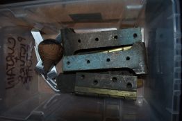 A selection of large sized hinges includuing brass