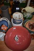 A mixed collection of ceramics, studio pottery and glass amongst this lot.