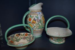 A collection of three Bursley ware items, all signed underside Charlotte Rhead TL14 including two