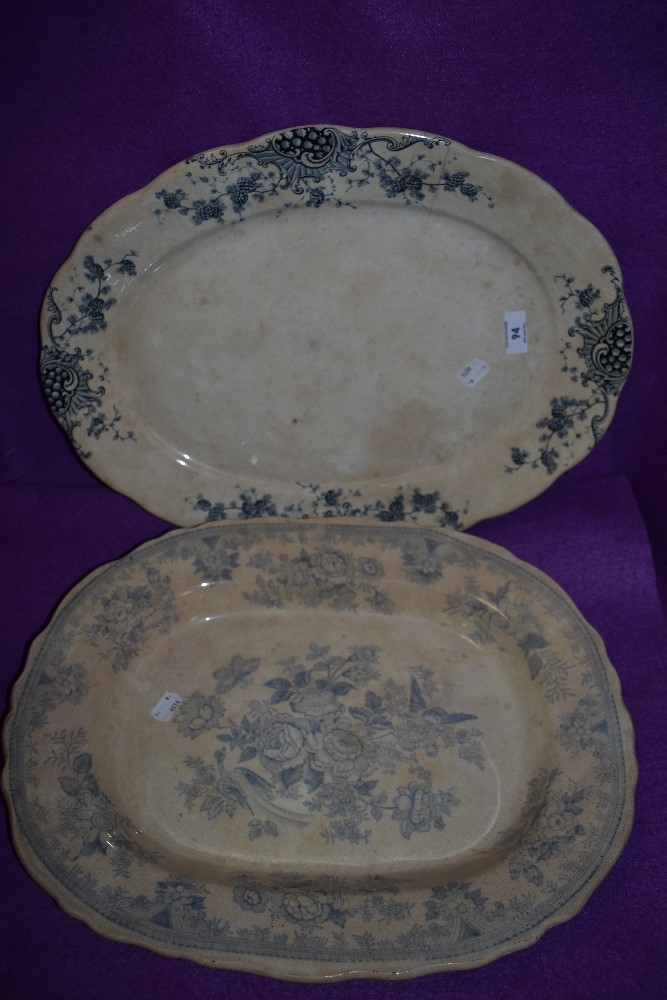 Two antique platters with blue and white transfer patterns,AF