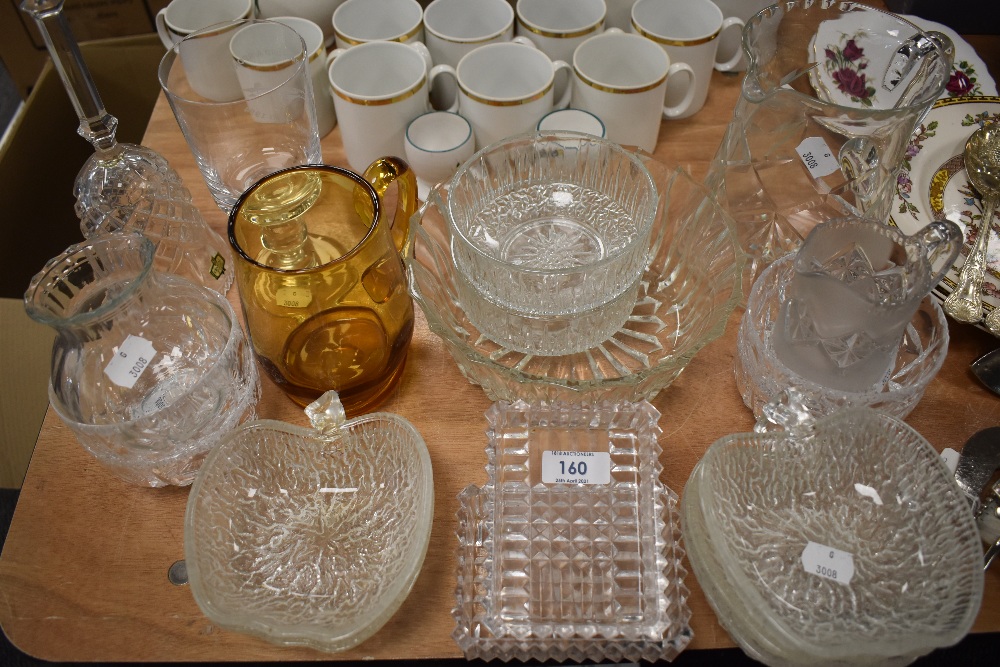 A selection of vintage glass and crystal including apple shaped dishes and fruit bowl.