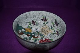 A Woods and sons 'Sheraton' fruit bowl having oriental rose pattern, thought to be a Frederick Rhead