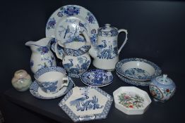 A collection of blue and white ware including Wood and Son 'Yuan' design and 'Oriental birds' also