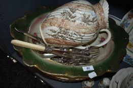 A mixed lot of flat ware, a vintage wash stand set and similar bowl.