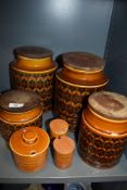 Two large vintage Hornsea pottery 'Heirloom' Lidded storage jars one labelled for flour and the