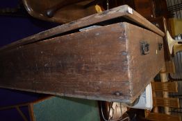 A large pine underbed style storage chest having interesting treen casters, dimensions approx.W125