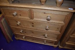 A natural pine chest of two over three drawers, width approx. 92cm