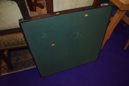 A traditional stained frame folding card table, width approx. 76cm, few stains to top and marks to