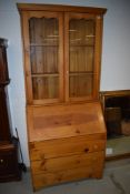 A vintage pine bureau bookcase , width approx. 89cm height 206cm