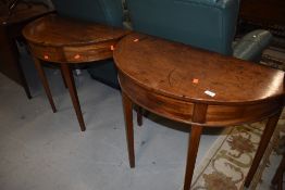 A pair of 19th Century mahogany 'D' end style demi lune tables, width approx 91cm each