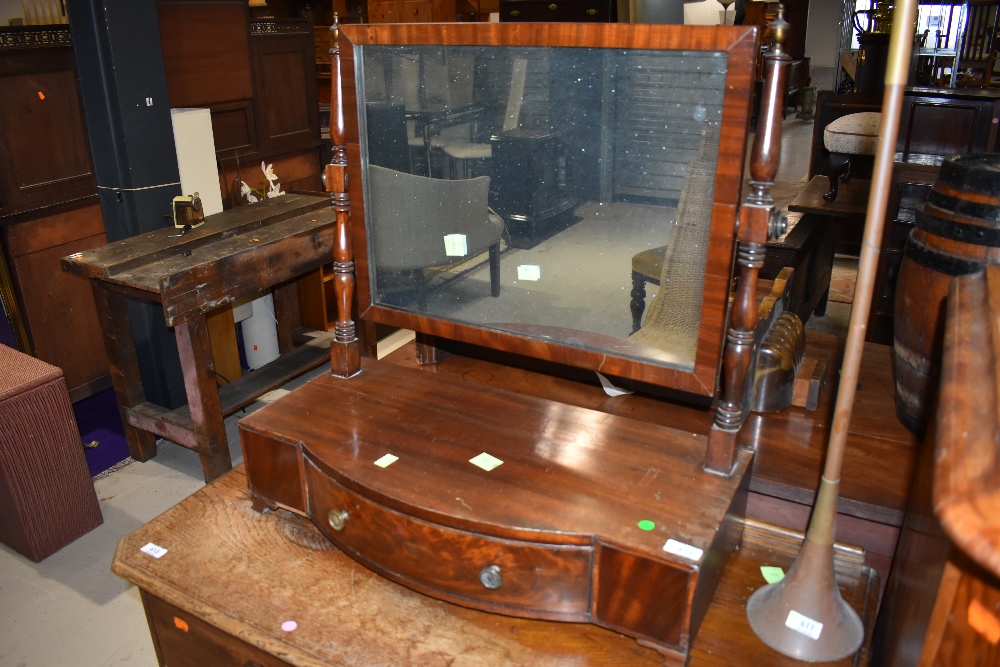 An early 20th Century mahogany toilet mirror on demi bow front drawer base, width approx. 63cm