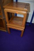 A pair of Oriental hardwood side tables, of square form, approx width. 38cm height 35cm