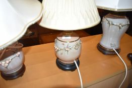 Three pottery table lamps, signed Fox of Kentmere