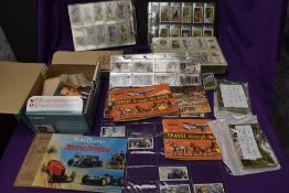 A box Cigarette Cards, loose & in albums, full set of 30 De Reskze large cards and full set of 30