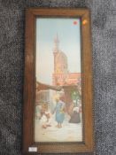 A print, after O Pilny, Middle Eastern street view, 60 x 22cm, plus frame and glazed