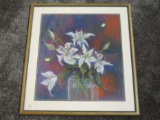 A pastel sketch, Jennifer Doughty, Lilies, signed and attributed verso, plus frame and glazed, and a