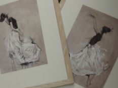 A pair of prints, dancers, 32 x 23cm, plus frame and glazed
