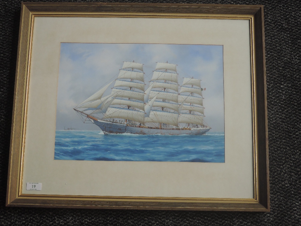 A watercolour, Schooner at sea, 29 x 40cm, plus frame and glazed